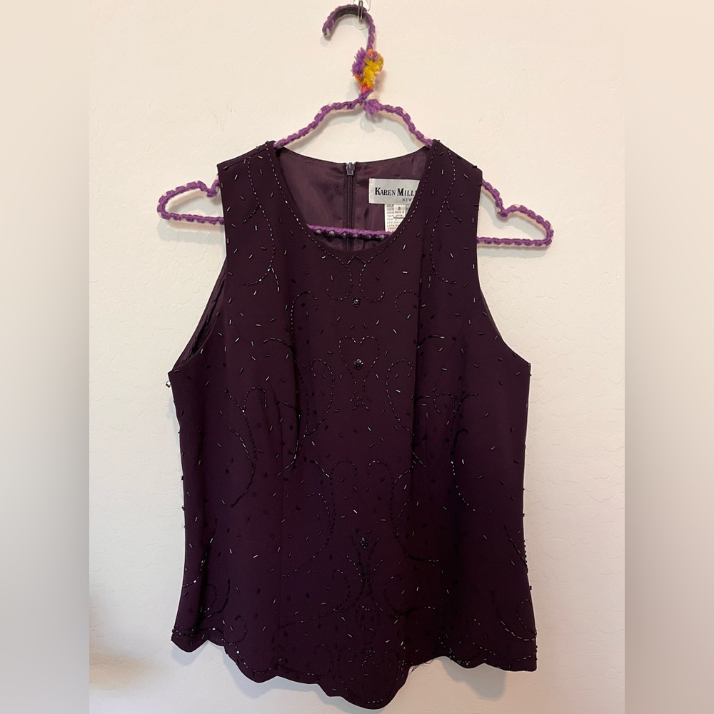 Karen Miller Dark Purple Beaded Tank Top